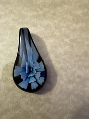 Art Glass Blue Flower Black Necklace Pendant