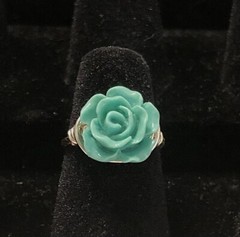 Turquoise Rose Ring, Silver Plated Wire, Size 5. Handmade Jewelry, Gift.