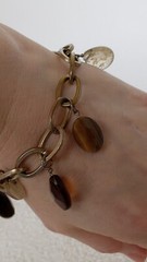 Nygard Signed Designer Tigers Eye, Smoky & Rutilated Quartz Bracelet 7-10 in adj