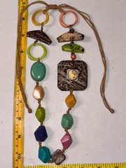 Boho Statement Necklace Coconut Shell Tagua Nut Wood Bead Adjustable Cord Multic