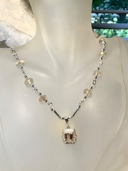 SS .925 IMPERIAL TOPAZ NECKLACE 10X8M EMERALD CUT PENDANT & 8.5MM RONDELLES RARE