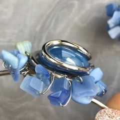 Hawaiian Jewelry Design Blue & Silver 3-piece Bracelet Cluster Ring Earring Set