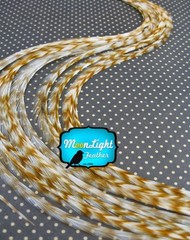 BLEACHED Thin Long Grizzly Rooster Feather and Silicon Bead