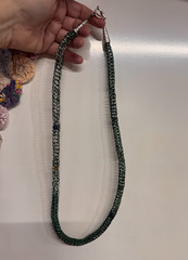 Handmade Viking Knit Necklace Green Tones with Beads Woven Inside