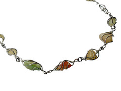 Vintage Wire Wrapped Mixed Gemstone Necklace Long Boho Artisan Opera Length 32″