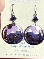 Unique Sienna Sky Earrings Silvertone Moose Tree Purple Mountains Dangle NEW