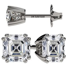 0.75-4.00ctw Asscher Cut Zirconia Stud Earrings Silver & 14K Post Hypoallergenic