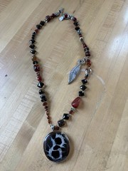 Jes Maharry Silver Pedant Necklace And Brown And Red Gemstones And Feather Charm
