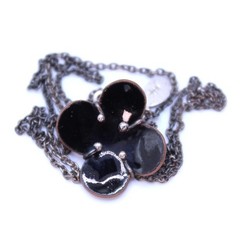 925 Sterling Silver Black Enamel Artisan Style Flower Pendant Necklace Unique