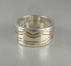 Yam Israel Ring Band Sterling Silver 14K Gold Squiggles Size 5.5