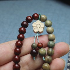 8mm Green Sandalwood Double-Layer Bracelet, Round Buddhist Prayer Bead Bracelet