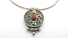 Vintage 925 Silver Mantra Locket Pendant Necklace Gau box Coral Spiritual Gift