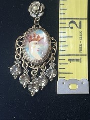 Ornate Crown Moon Chandelier Earrings Antiqued Brass & Black Diamond Crystals