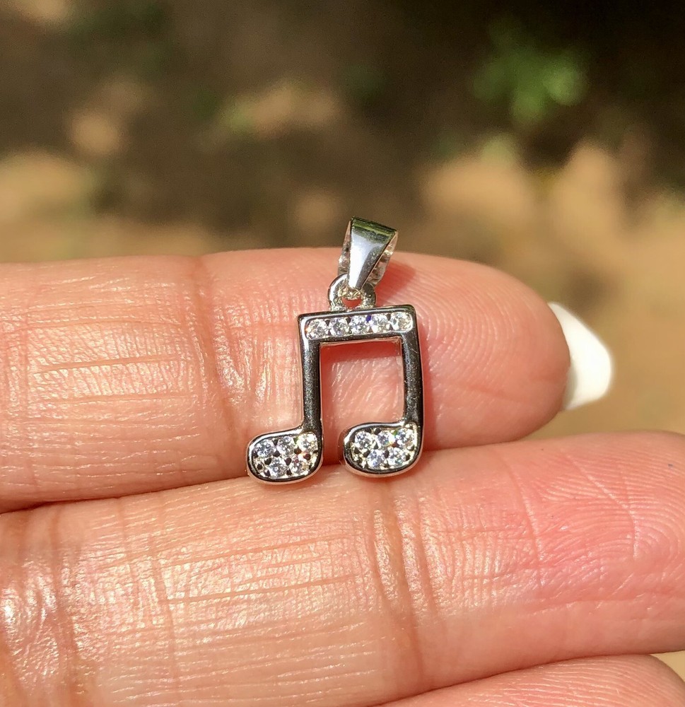 925 Sterling Silver MUSICAL NOTE Pendant with Cz, Small Minimal Jewelry #3