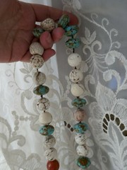 25″ Knotted Continuous Strand Magnesite Turquoise, Orange, White, Round & Disc