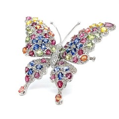 Sapphire, Diamond, and Gold Brooch 8.5 carat set in 18k White Gold