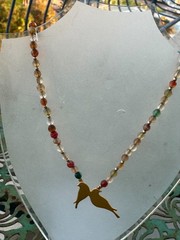 Necklace Hand Made, with Stones and Gold Colored Pendent