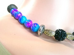 Bold Blue and Gold Chocker Necklace Handmade Unique Acrylic Bead Iridescent