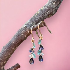 14K Rose Gold Filled Lab Made Swiss Blue Topaz and Sapphire Earrings