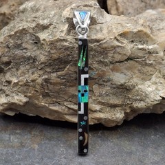 Signed ZA Sterling Silver Southwestern Night Sky Inlay Opal Pendant Zuni Style