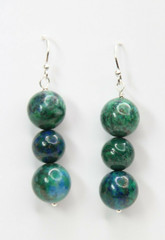 Azurite Blue Green Natural Gemstone 10 & 12mm Ball 925 Sterling Silver Earrings