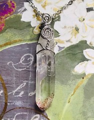 Natural Polished mica crystal Quartz point wire wrapped pendant necklace