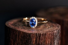 Classic Design Australian Black Opal Diamond Engagement Wedding Ring 18K Gold