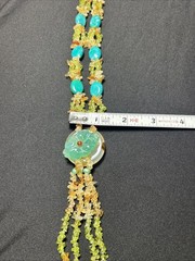Handcrafted Boho Gemstone Lariat: Peridot Citrine Turquoise Flower Pendant 101