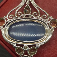 NF Stamped Thailand 925 Large Blue Druzy And Other Gemstone Pendant 3.3”!