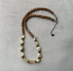 CITRINE NUGGET & Brown GLASS CATS EYE BEADS Unisex Beaded Necklace 19.5”
