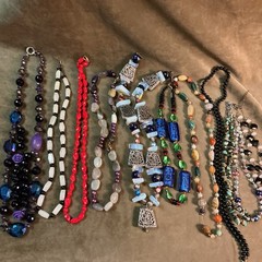 Handmade necklace lot of 11 pieces glass Gemstone Red Blue Black Etc.