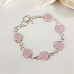 Adjustable bracelet Rose Chalcedony Gemstone 925 Sterling Silver bracelet