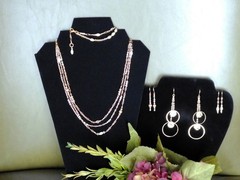 hand crafted jewelry, Multi Strand necklace, bracelet, and earrings
