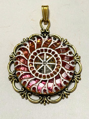 NEW ITEM* HUGE! FIERY VTG SCULPTED IRIDESCENT VOLCANO CZECH GLASS PENDANT