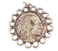 Genuine 1937 Indian Head Nickel Pendant In Sterling Silver Mount Needs Cleaning
