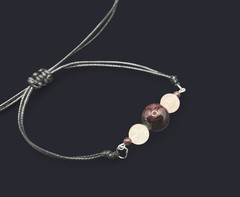 Red Garnet & Rose Quartz Genuine Stone Adjustable Wax Cord Bracelet