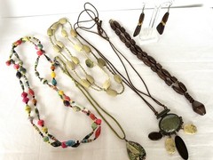 6 Pc Natural Artisan Boho Tribal Jewelry Lot Mixed Materials Necklace Earrings
