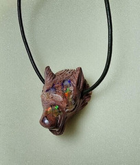 FIRE OPAL CARVING WOLF PENDANT CRYSTAL HEALING NECKLACE BEAD MINIATURE SCULPTURE