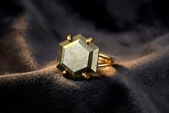 Pyrite Gold Ring Anemone Hexagon Cut 14k Gold Natural Statement Jewelry