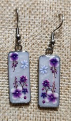 Handmade Resin 10mm x 25mm Stainless Steel Earrings – Purple Flowers
