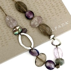 SILPADA Sterling Silver AMETHYST-QUARTZ-SHELL Beaded Necklace~#N2104~With BOX!