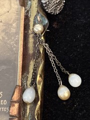 1990’s Modernist Pin Brooch Mixed Metal Marcasite Button Pearls Cigarette Card