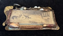 1990’s Modernist Pin Brooch Mixed Metal Marcasite Button Pearls Cigarette Card