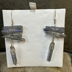 Aura quartz crystal dangle earrings. 14k Wire Wrap.