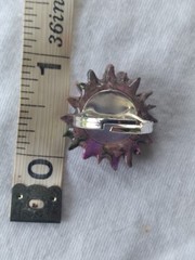 Handcrafted Silver Adjustable Polymer Clay Ring Purple Green Flower