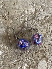 Purple & Pink Murano Glass Sterling Silver Dangle Drop Earrings #4033