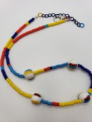Handmade OOAK Color Block Glass Bead Necklace Czech Matte and Lampwork Beads 20”