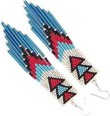 Tribal Earrings Native Large Boho American Seed Beads Handmade Earring