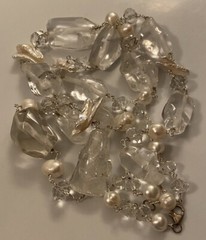 Rock Crystal Nugget Faceted Quartz Baroque and Biwa Pearl Silver Necklace 34 in