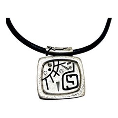 Abstract Pendant Necklace Silver Plated Rhinestone Black Cord Modernist Charm